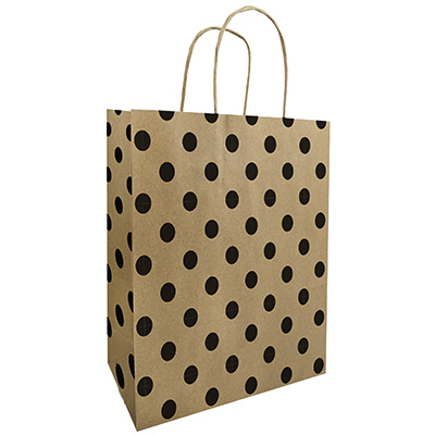 Sac kraft à pois brun / noir 36 + 13 x 42,5 cm - Sac papier - Paquet de 50 - Sacs kraft à motifs