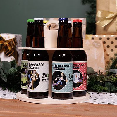Tourniquet porte bouteilles de bière en bois avec poignée 6 bières 33 cl - Mètres de bières, Emballages pour bouteilles de bières-1