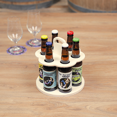Tourniquet porte bouteilles de bière en bois avec poignée 6 bières 33 cl - Mètres de bières, Emballages pour bouteilles de bières-3