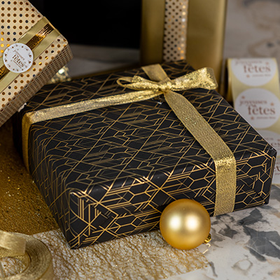 Papier cadeau Art Grafik couché blanc 30 cm x 50 m, noir / or, 80 g/m² - Papier cadeaux couchés à motifs-2