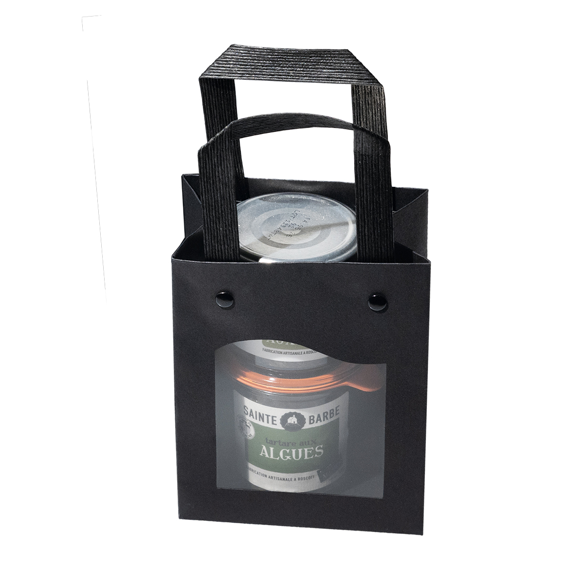 Sac kraft à fenêtre Delicatessen noir 18+8 x H 23 cm poignées plates – Paquet de 10 - Sacs kraft à fenêtre-1