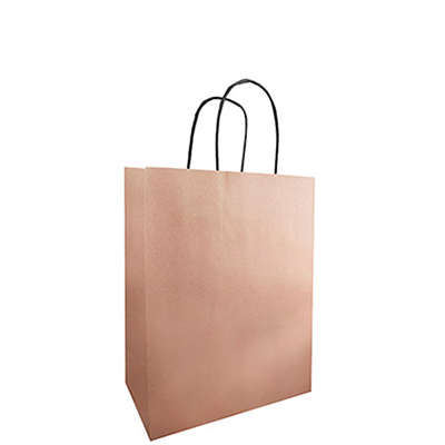 Sac kraft rose cuivré à poignées torsadées 23+12x30cm 90g/m² (x50) - Sacs kraft unis, poignées torsadées