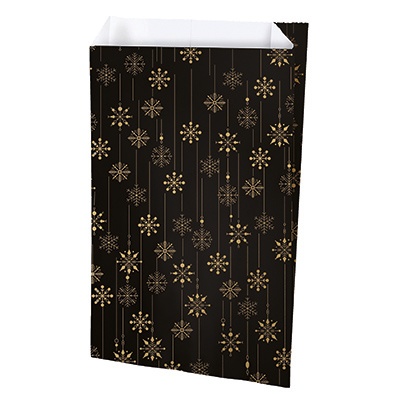 Pochette cadeau Noël noir/or Snow 12 + 4,5 x 20 cm - Lot de 150 - Pochettes cadeaux à motifs