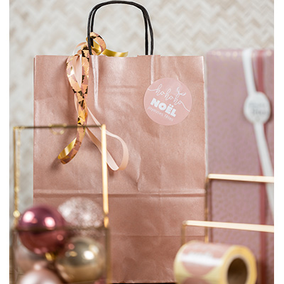 Sac kraft rose cuivré à poignées torsadées 18+8x22cm 90g/m² (x50) - Sacs kraft unis, poignées torsadées-1