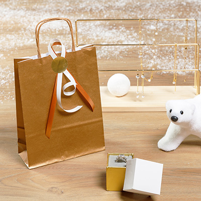 Sac kraft bronze à poignées torsadées 18+7x24cm 100g/m² (x50) - Sacs kraft métallisés poignées torsadées-1