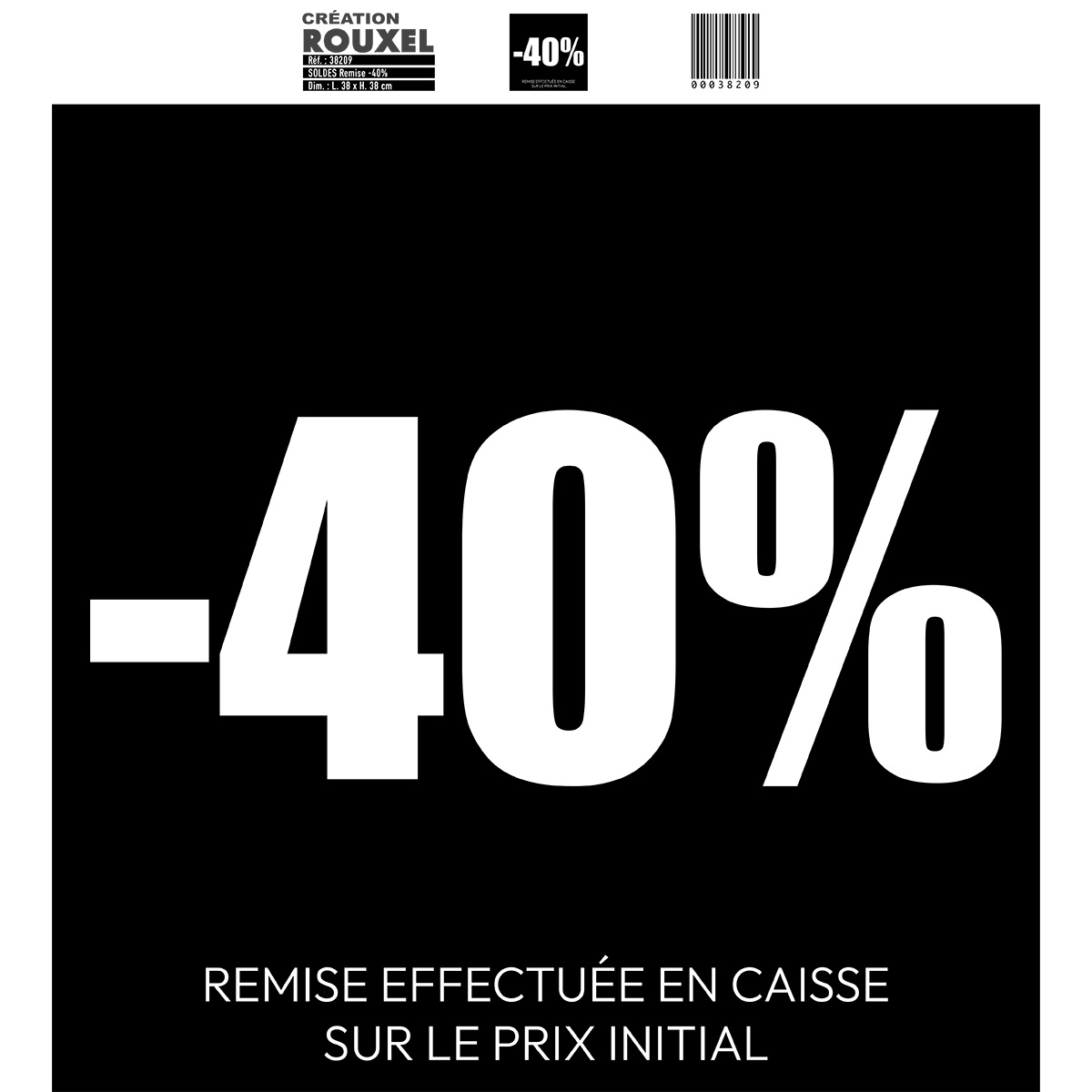 Affiche promo carrée -40% noir/blanc 38 x 38 cm - Affiche Soldes - Affiches Prix et Pourcentages