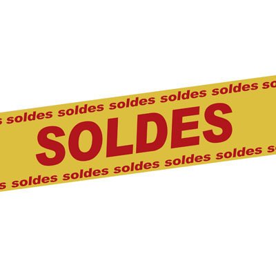 Banderole Soldes 15 cm x 10 m jaune/rouge plastique - Affichage Soldes - Banderoles Soldes et Destockage-1