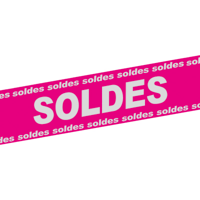Banderole Soldes 15 cm x 10 m rose/argent plastique - Affichage Soldes - Banderoles Soldes et Destockage-1