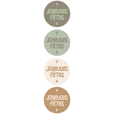 Assortiment étiquettes adhésives Joyeuses Fêtes ø 35 mm - Paquet de 500 - Étiquettes cadeaux adhésives