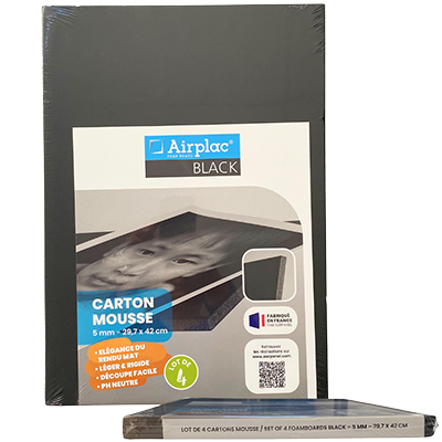 Carton plume noir, A3, 29,7x42 cm, épaisseur 5 mm - Plaques alvéolaires