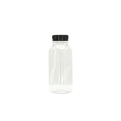 Bouteille carrée en plastique PET transparent avec bouchon noir 250 ml - Bouteilles et pots cylindriques
