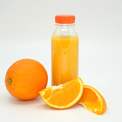 Bouteille ronde en plastique PET transparent avec bouchon orange 330 ml - Bouteilles et pots cylindriques-1