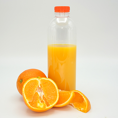 Bouteille ronde en plastique PET transparent avec bouchon orange 1000 ml - Bouteilles et pots cylindriques-1