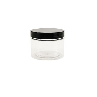 Pot PET cylindrique transparent avec couvercle vissant noir - 150 ml - carton de 315 unités - Bouteilles et pots cylindriques-1