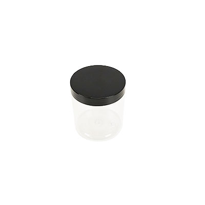 Pot PET cylindrique transparent avec couvercle vissant noir - 250 ml - carton de 135 unités - Bouteilles et pots cylindriques