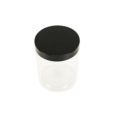Pot PET cylindrique transparent avec couvercle vissant noir - 300 ml - carton de 212 unités - Bouteilles et pots cylindriques