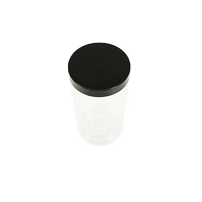 Pot PET cylindrique transparent avec couvercle vissant noir - 500 ml - carton de 135 unités - Bouteilles et pots cylindriques