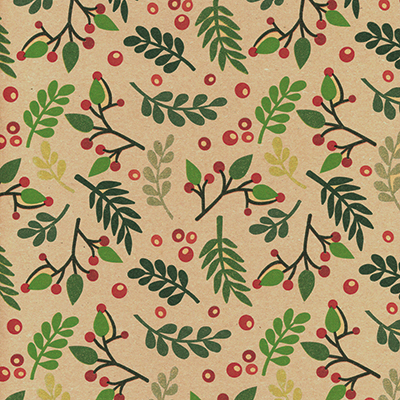 Papier cadeau kraft brun houx vert/rouge 70 cm x 50 m 60 g/m² – le rouleau - Papiers cadeaux kraft à motifs