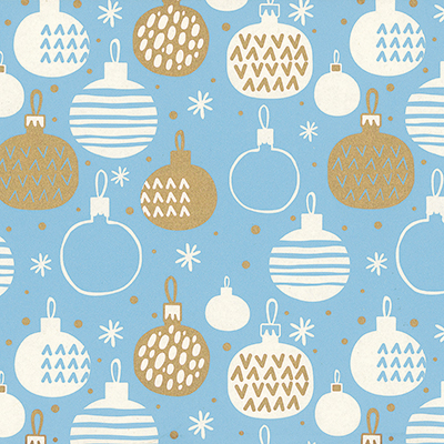 Papier cadeau kraft blanc boules de Noël bleu/or 70 cm x 25 m 60 g/m² – le rouleau - Papiers cadeaux kraft à motifs
