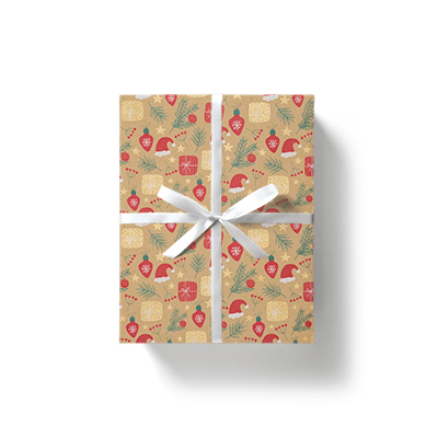 Papier cadeau kraft brun motifs Noël rouge/vert 70 cm x 50 m 65 g/m² – le rouleau - Papiers cadeaux kraft à motifs-2
