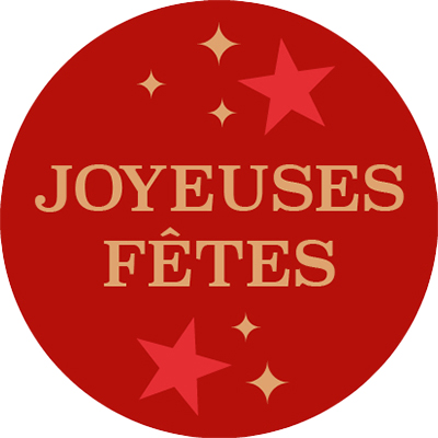 Étiquettes cadeaux adhésives rondes Joyeuses Fêtes rouge/or ø35 mm – Paquet de 500 - Étiquettes cadeaux adhésives