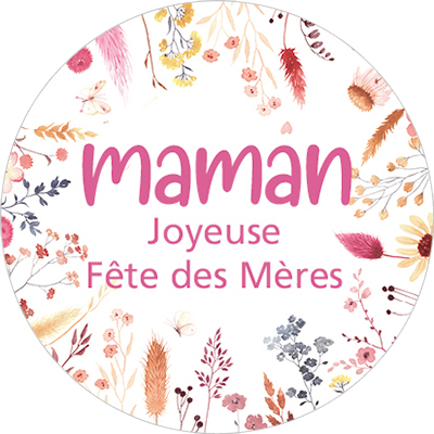 Étiquettes Fête des mères, étiquettes cadeaux Joyeuse fête des mères florales ø 35 mm - Étiquettes cadeaux adhésives