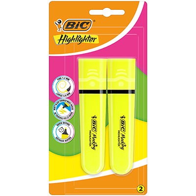 Surligneur fluo jaune BIC Marking Flat pointe biseautée – Lot de 2 - Surligneurs