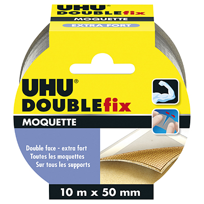 Ruban adhésif double face extra fort pour moquettes et tapis UHU Doublefix 10mx50mm - Double face, patafix, velcro