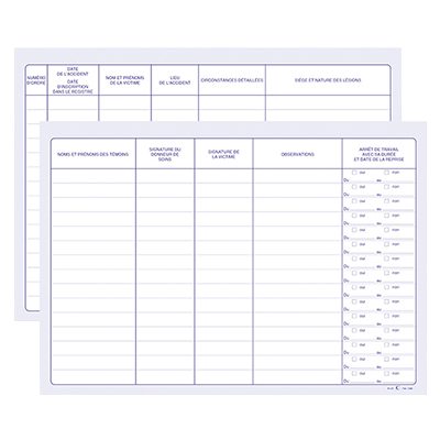 Registre des accidents du travail bénins A4 paysage 21 x 29,7 cm 20 pages - Registres obligatoires, Signalétique de sécurité-1