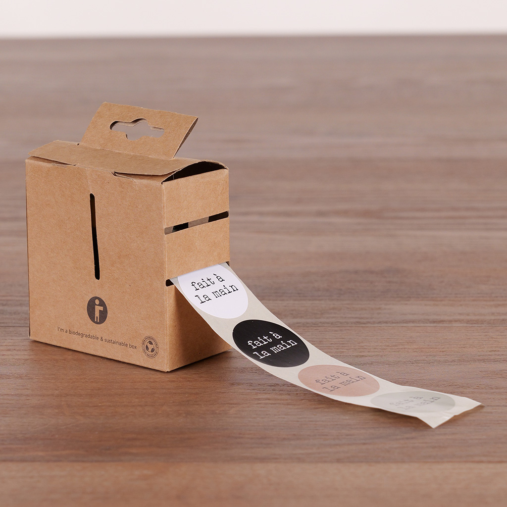 Étiquettes cadeaux adhésives rondes combi Fait à la main brun/noir/vert/blanc ø35 mm – Paquet de 500 - Étiquettes cadeaux adhésives-2