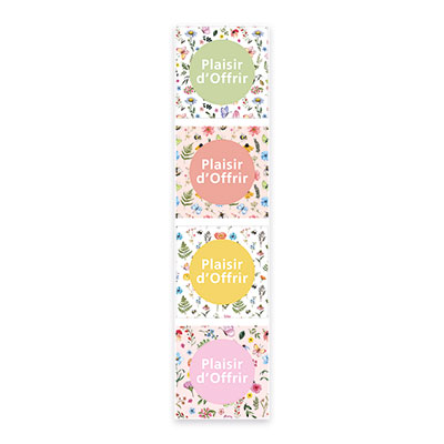Étiquettes cadeaux adhésives carrées combi Plaisir d’offrir fleuri pastel blanc/multicolore 35 x 35 mm – Paquet de 500 - Étiquettes cadeaux adhésives