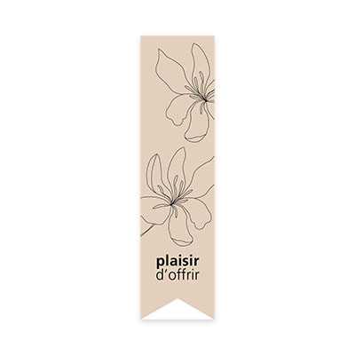 Étiquettes cadeaux adhésives ferme sac Plaisir d’offrir fleur beige/noir 35 x 135 mm – Paquet de 200 - Étiquettes cadeaux ferme sac