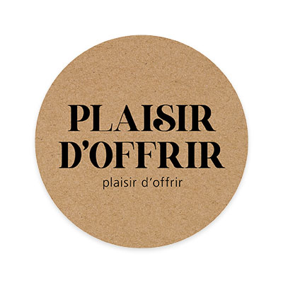 Étiquettes cadeaux adhésives rondes Plaisir d’offrir brun/noir ø65 mm – Paquet de 200 - Étiquettes cadeaux adhésives