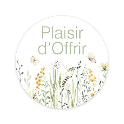 Étiquettes cadeaux adhésives rondes Plaisir d’Offrir fleurs séchées pastel vert ø65 mm – Paquet de 200 - Étiquettes cadeaux adhésives
