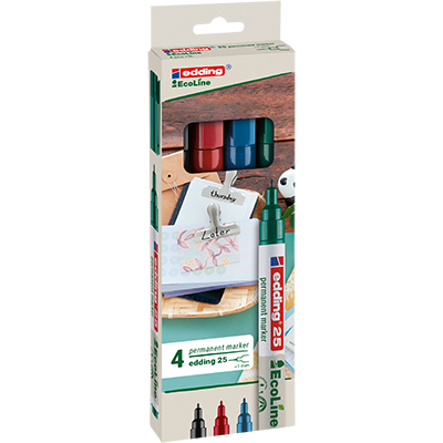 Marqueurs permanents Edding E-25 EcoLine recyclés – Pointe fine 1 mm – Paquet de 4 - Marqueurs