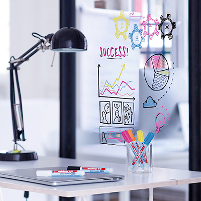 4 Marqueurs pour verre Edding 95 assortis clairs – Blanc, jaune, rose, bleu clair – Pointe 1,5–3 mm - Marqueurs-3