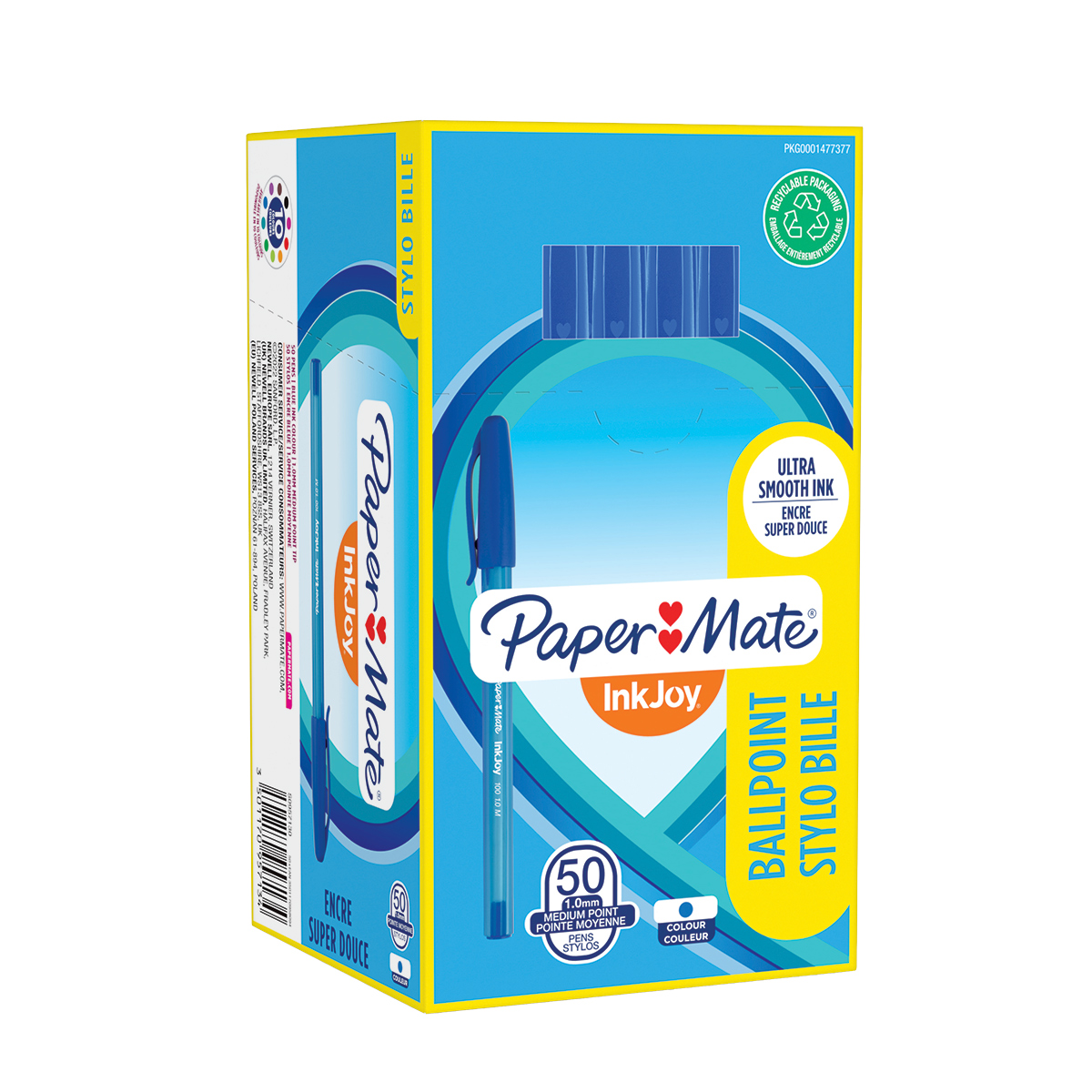 Stylo bille Paper Mate InkJoy 100 pointe moyenne 1,0 mm, Bleu – Lot de 50 - Stylos billes-3