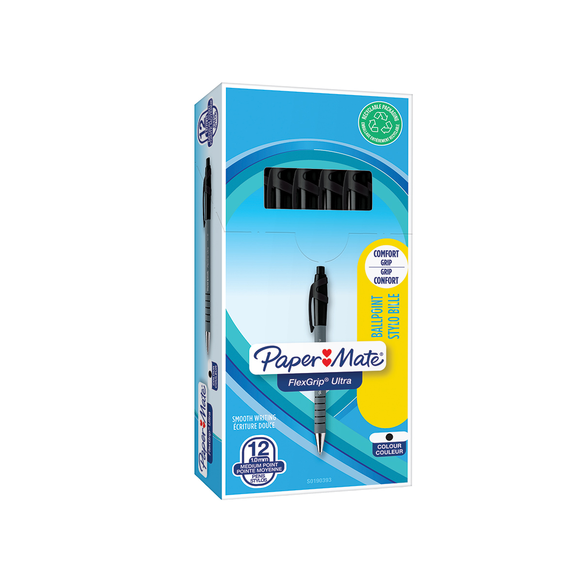 Stylo bille Papermate Flexgrip Ultra noir rétractable pointe moyenne 1 mm - Pack de 12 - Stylos billes-4