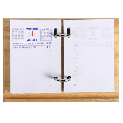 Support socle bloc éphéméride bois verni avec 2 arceaux métal - Calendriers professionnels-1