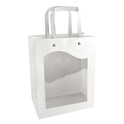 Sac kraft blanc à fenêtre et poignées blanches – L 15 x P 7,5 x H 18,5 cm – Paquet de 10 - Sacs kraft à fenêtre