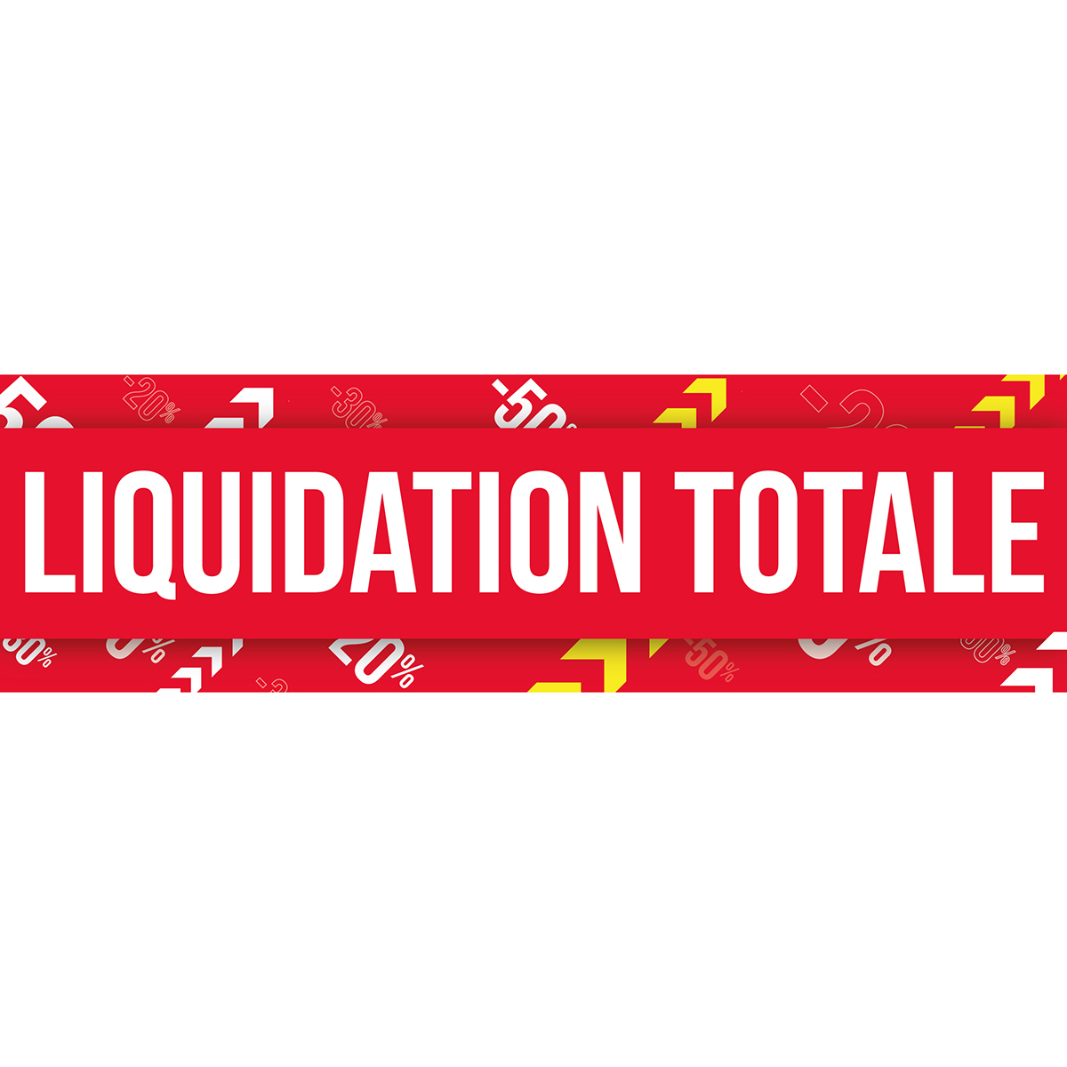 Affiche LIQUIDATION TOTALE pour vitrine rouge/blanc/jaune 80 x 25 cm – papier couché ½ mat 170 g/m² - Affiches Destockage / Liquidation