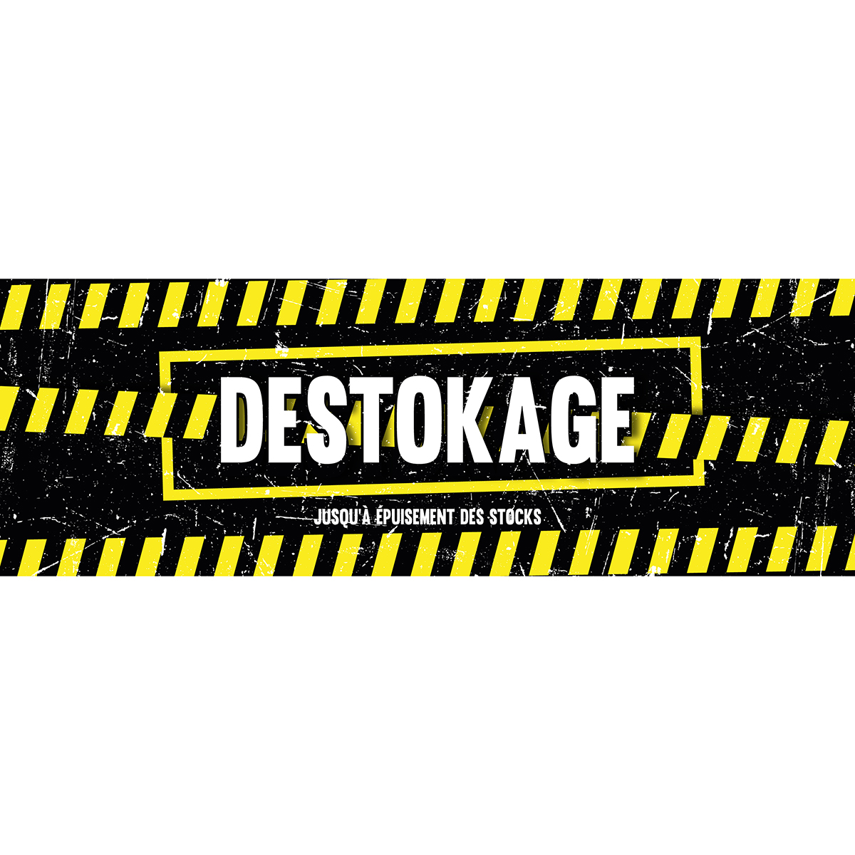 Affiche DESTOCKAGE noir/bandes jaunes effet urbain 115 x 40 cm papier ½ mat 170g - Affichage vitrine - Affiches Destockage / Liquidation